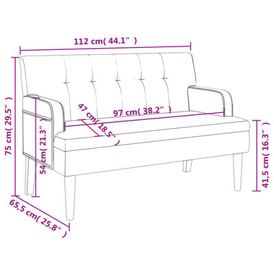 vidaXL Banco com encosto 112x65,5x75 cm couro artificial castanho