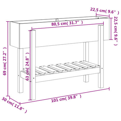 vidaXL Canteiro elevado de jardim 101x30x69 cm pinho maciço branco