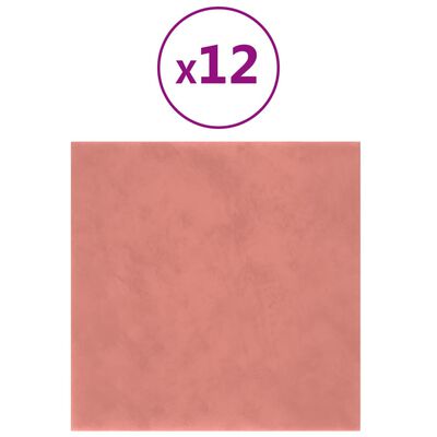 vidaXL Painel de parede 12 pcs 30x30 cm veludo 1,08 m² rosa
