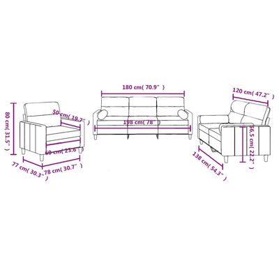 vidaXL 3 pcs conjunto de sofás com almofadas tecido cor creme