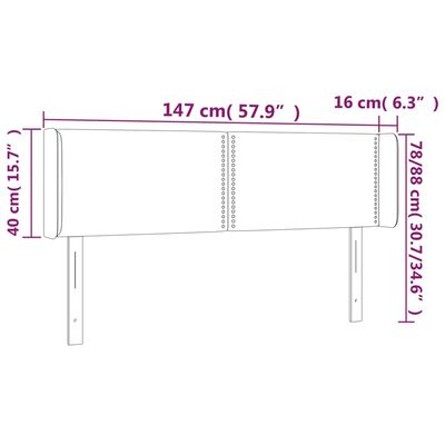 vidaXL Cabeceira de cama c/ abas tecido 147x16x78/88cm cinzento-escuro