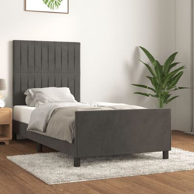 vidaXL Estrutura de cama c/ cabeceira 100x200cm veludo cinzento-escuro