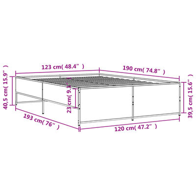 vidaXL Estrutura de cama 120x190 cm derivados madeira/metal