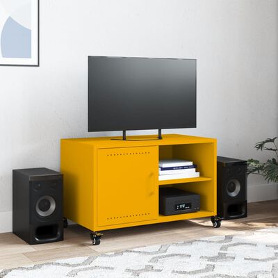 vidaXL Móvel de TV 68x39x43,5 cm aço amarelo mostarda