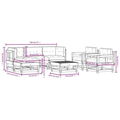 vidaXL 7 pcs conjunto lounge jardim c/ almofadões madeira maciça preto