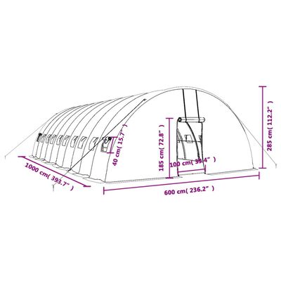 vidaXL Estufa com estrutura de aço 60 m² 10x6x2,85 m verde