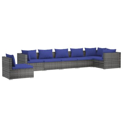 vidaXL 7 pcs conjunto lounge de jardim c/ almofadões vime PE cinzento