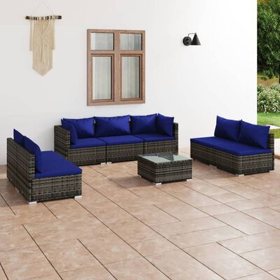 vidaXL 8 pcs conjunto lounge de jardim c/ almofadões vime PE cinzento