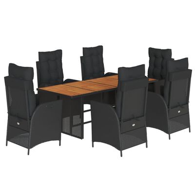 vidaXL 7 pcs conjunto de jantar p/ jardim c/ almofadões vime PE preto