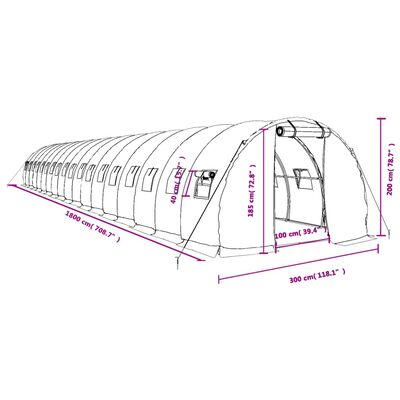 vidaXL Estufa com estrutura de aço 54 m² 18x3x2 m verde