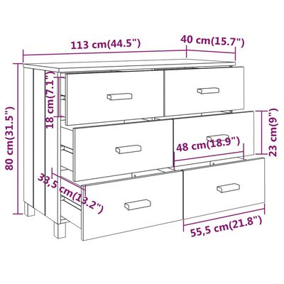 vidaXL Aparador HAMAR 113x40x80 cm pinho maciço cinza-claro