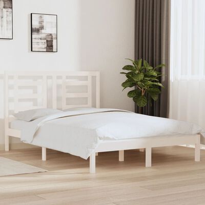 vidaXL Estrutura de cama king 150x200 cm pinho maciço branco