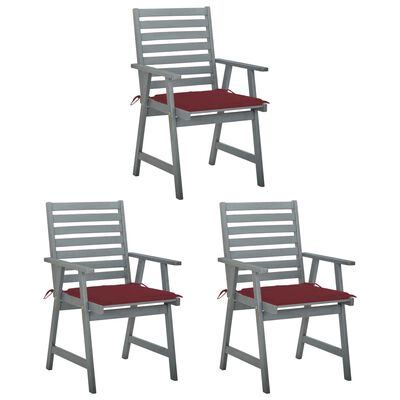 vidaXL Cadeiras de jantar p/ jardim 3 pcs c/ almofadões acácia maciça