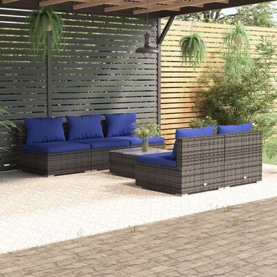 vidaXL 6 pcs conjunto lounge de jardim c/ almofadões vime PE cinzento