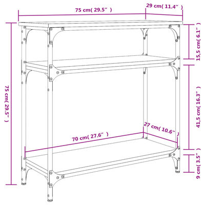 vidaXL Mesa consola 75x29x75 cm derivados de madeira cinzento sonoma