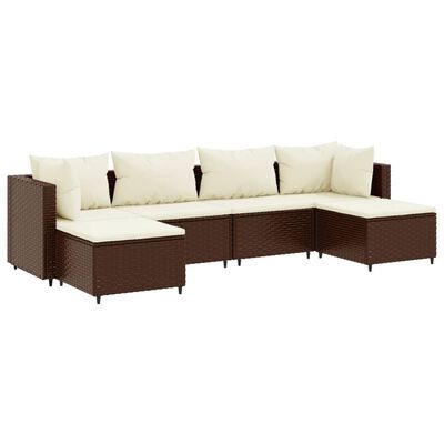 vidaXL 6 pcs conj. lounge jardim c/ almofadões 6 pcs vime PE castanho