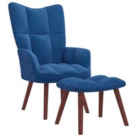 vidaXL Cadeira de descanso com banco veludo azul