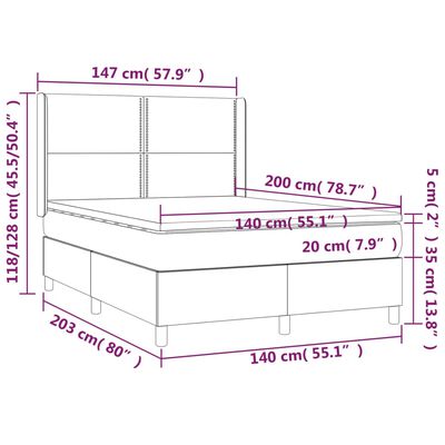 vidaXL Cama box spring c/ colchão/LED 140x200cm couro artificial preto