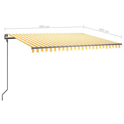 vidaXL Toldo automático c/ LED e sensor de vento 4x3 m amarelo/branco