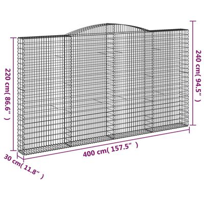 vidaXL Cestos gabião arqueados 7pcs 400x30x220/240cm ferro galvanizado