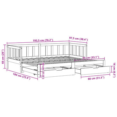 vidaXL Sofá-cama com gavetão e gavetas 90x190 cm madeira de pinho