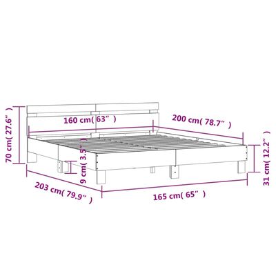 vidaXL Estrutura cama c/ cabeceira/luzes LED 160x200cm carvalho sonoma