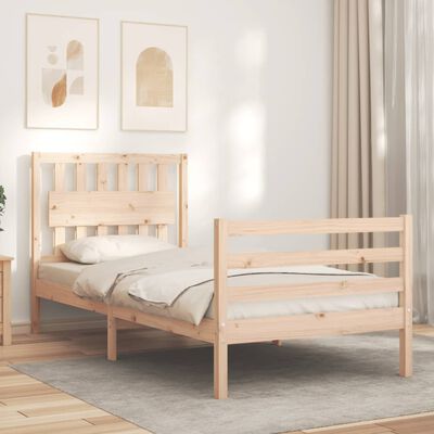 vidaXL Estrutura de cama com cabeceira 90x200 cm madeira maciça