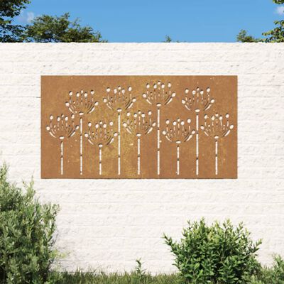 vidaXL Decoração p/ muro de jardim 105x55 cm aço corten design flores