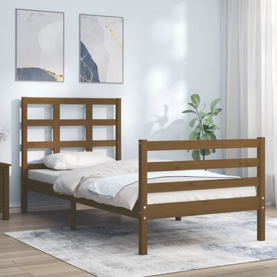 vidaXL Estrutura cama cabeceira 90x200 cm madeira maciça castanho-mel