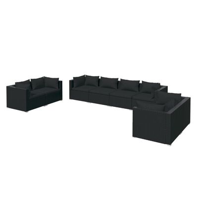 vidaXL 8 pcs conjunto lounge de jardim c/ almofadões vime PE preto