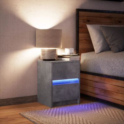 vidaXL Mesa de cabeceira c/ luzes LED derivados madeira cinza cimento