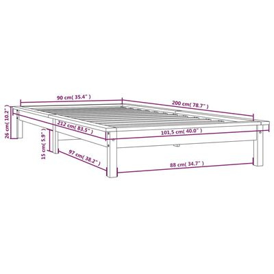 vidaXL Estrutura de cama 90x200cm madeira de pinho maciça castanho mel