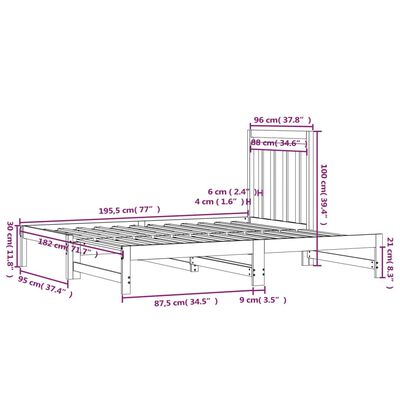 vidaXL Estrutura sofá-cama de puxar 2x(90x190) cm pinho maciço cinza