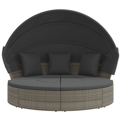 vidaXL Cama lounge de exterior c/ toldo e almofadões vime PE cinzento