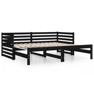 vidaXL Sofá-cama de puxar 2x(80x200) cm pinho maciço preto