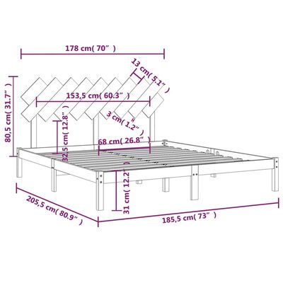 vidaXL Estrutura de cama super king 180x200 cm madeira maciça preto