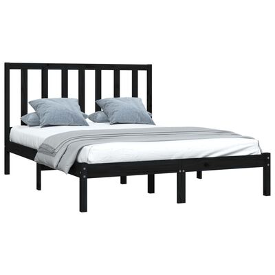 vidaXL Estrutura de cama king 150x200 cm pinho maciço preto