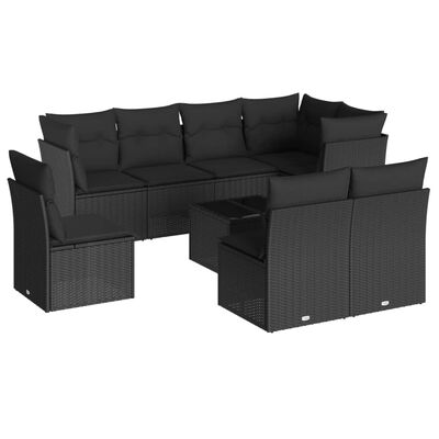 vidaXL 9 pcs conjunto de sofás p/ jardim c/ almofadões vime PE preto