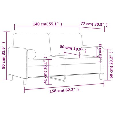 vidaXL Sofá 2 lugares + almofadas decorativas 140cm veludo cinza-claro