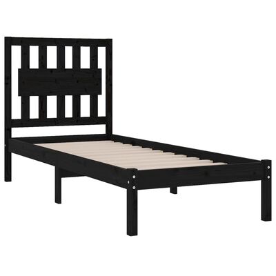 vidaXL Estrutura de cama solteiro 90x190 cm pinho maciço preto