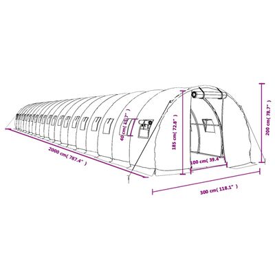 vidaXL Estufa com estrutura de aço 60 m² 20x3x2 m branco