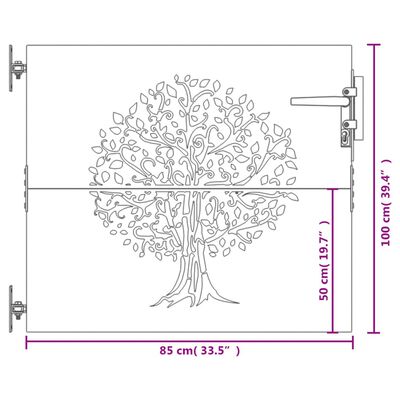 vidaXL Portão de jardim 85x100 cm aço corten design árvore