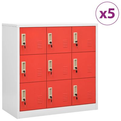 vidaXL Cacifos 5 pcs 90x45x92,5 cm aço cinzento-claro e vermelho