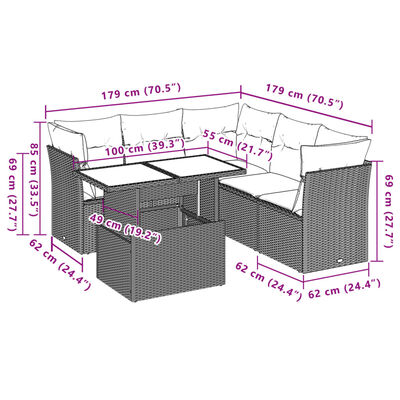 vidaXL 6 pcs conjunto sofás de jardim c/ almofadões vime PE preto