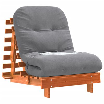 vidaXL Sofá-cama futon c/ colchão madeira de pinho maciça castanho-mel