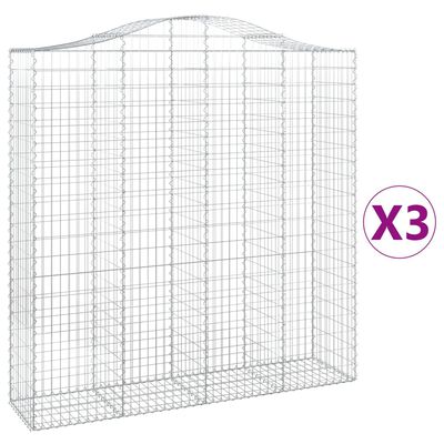 vidaXL Cestos gabião arqueados 3pcs 200x50x200/220cm ferro galvanizado