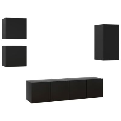 vidaXL 5 pcs conjunto de móveis de TV derivados de madeira preto
