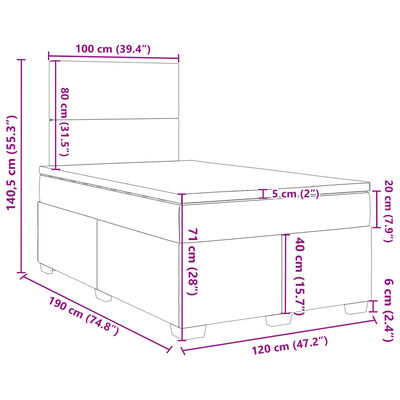 vidaXL Cama boxspring com colchão 120x190 cm veludo cinzento-claro