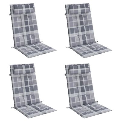 vidaXL Almofadões cadeira encosto alto 4pcs tecido oxford xadrez cinza