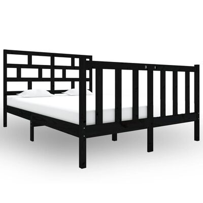 vidaXL Estrutura de cama pequena casal 120x190 cm pinho maciço preto